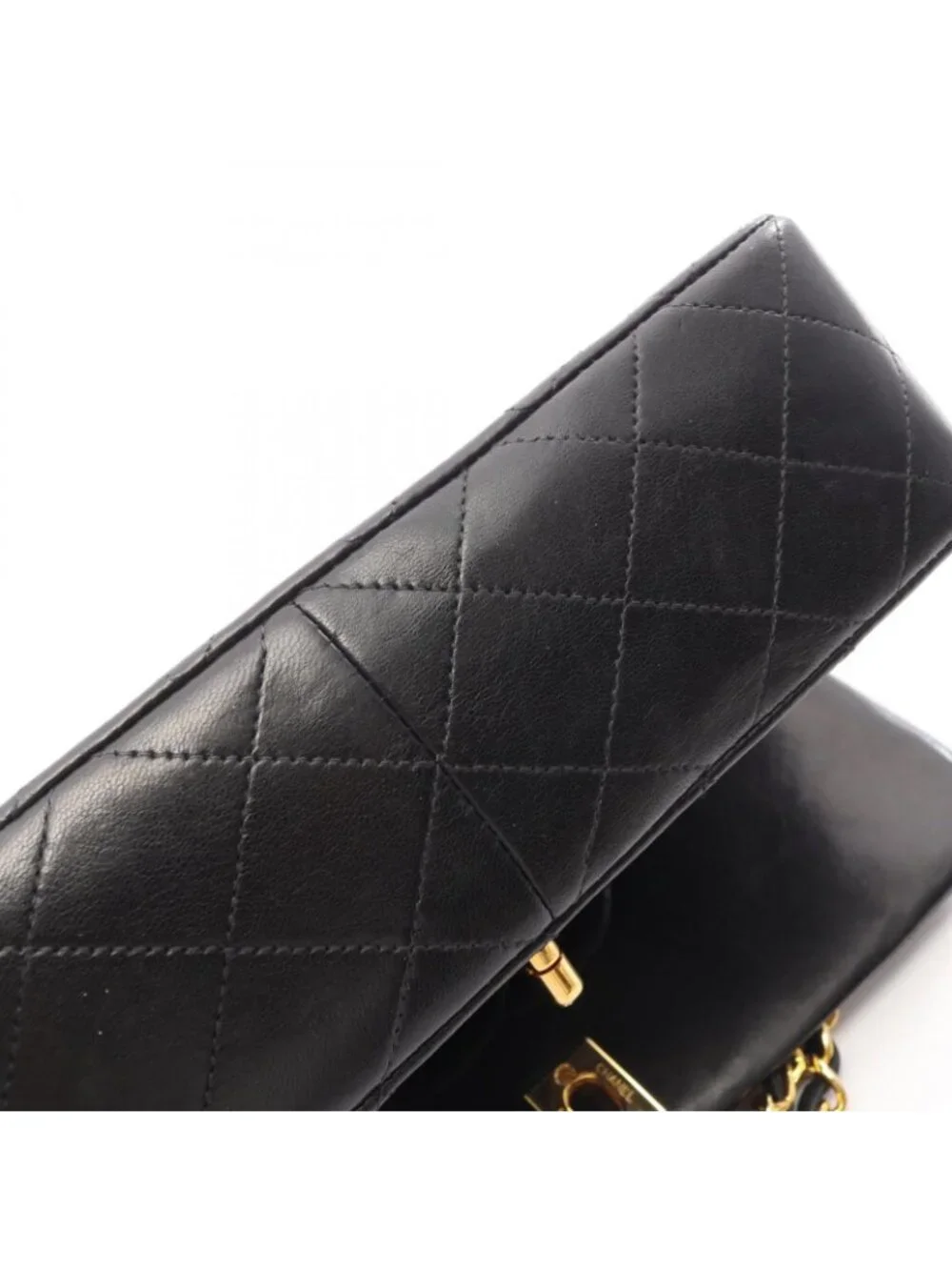 Chanel Shoulder Bag Full Flap Black Lambskin Quilted Chain